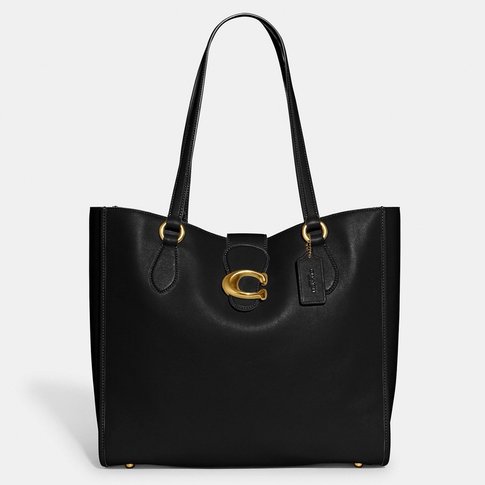 NWT Coach Theo Black Leather Tote Bag - Picture 2 of 16